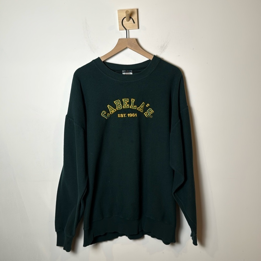 Cabela’s Men Vintage Embroidered Graphic Green Cotton Crewneck Sweatshirt USA XL